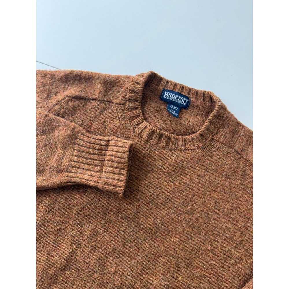 Vintage Lands End Shetland Wool Sweater Womens XL Burnt Orange Crewneck